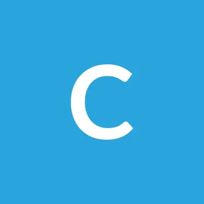 Bold white letter C centered on a light blue square background.
